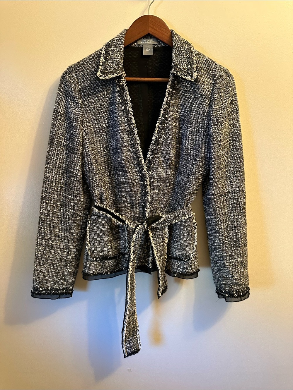 #365 Ann Taylor Black & White Tweed Belted Blazer